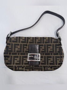 Authentic Vintage Fendi Zucca Baguette Shoulder Bag Brown FF Monogram Y2K Italy